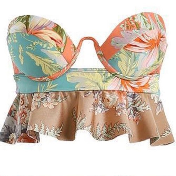 Zimmermann Multicolor Floral Bikini Top with Ruffle - Picture 1 of 6